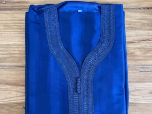 Moroccan Shiny Stripe Thobe with Blue Embroidery